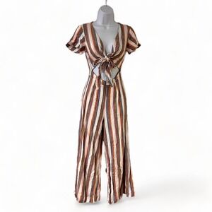 Show Me Your Mumu Womens Striped Tie Front Jumpsuit Sz XS Retro Beach Coastal